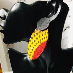 Explanation mark African print earrings.